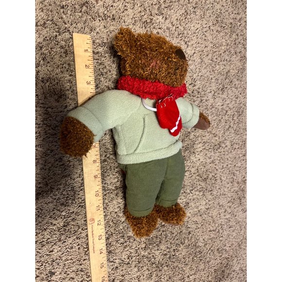 Vintage Hallmark Teddy Bear Mittens Plush 13" Brown Red Scarf Green Outfit 2002 - Picture 6 of 9